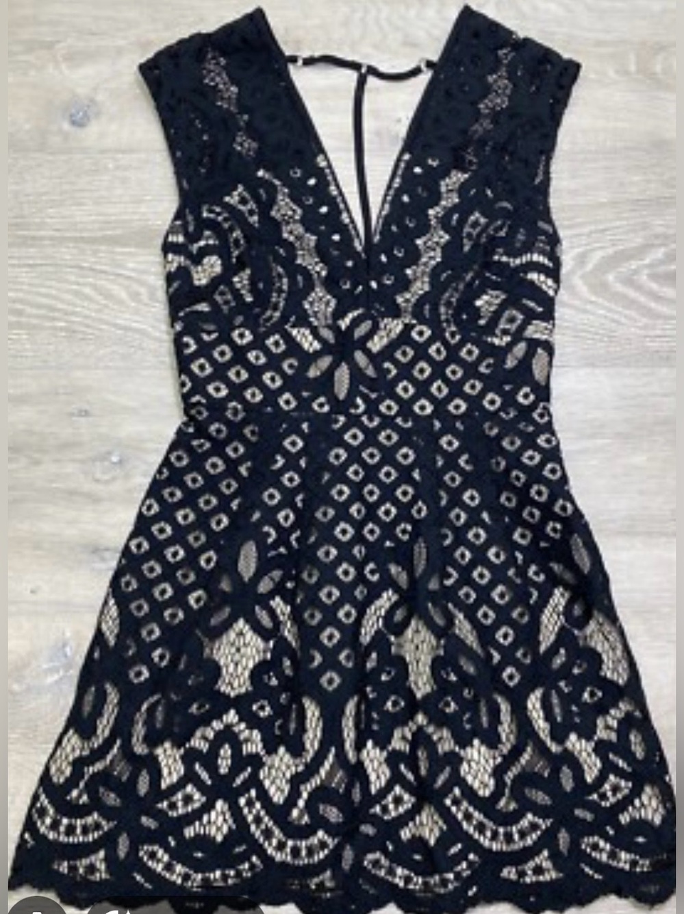 Free People Black Lace Overlay Mini Dress with Nude Underlay with Tags